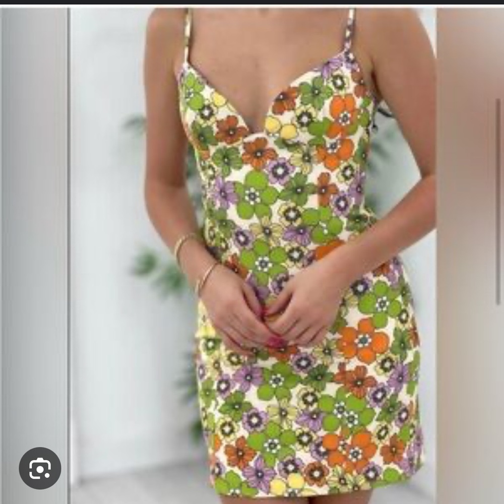 Zara Floral Mini Dress in Orange, Green, and Purple